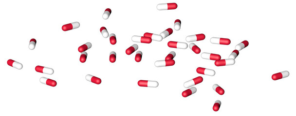 Medicines are scattered on a transparent background, in PNG format. 3D render