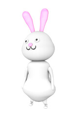 Cute white rabbit with pink ears in a dancer's pose isolated on a transparent background in PNG format. 3D render.