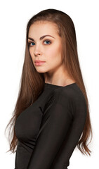 Beautiful  young brunette woman with long hair posing