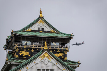 Castle of Osaka in Japan in spring.