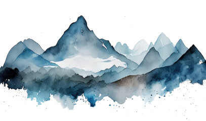 Watercolor silhouettes of mountains. AI generative.