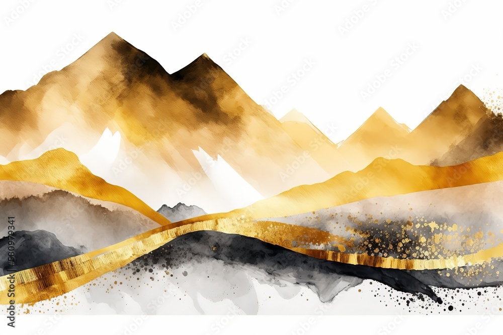 Poster golden mountains with sharp ridges. beautiful, minimalistic print for your decor for postcard, congr