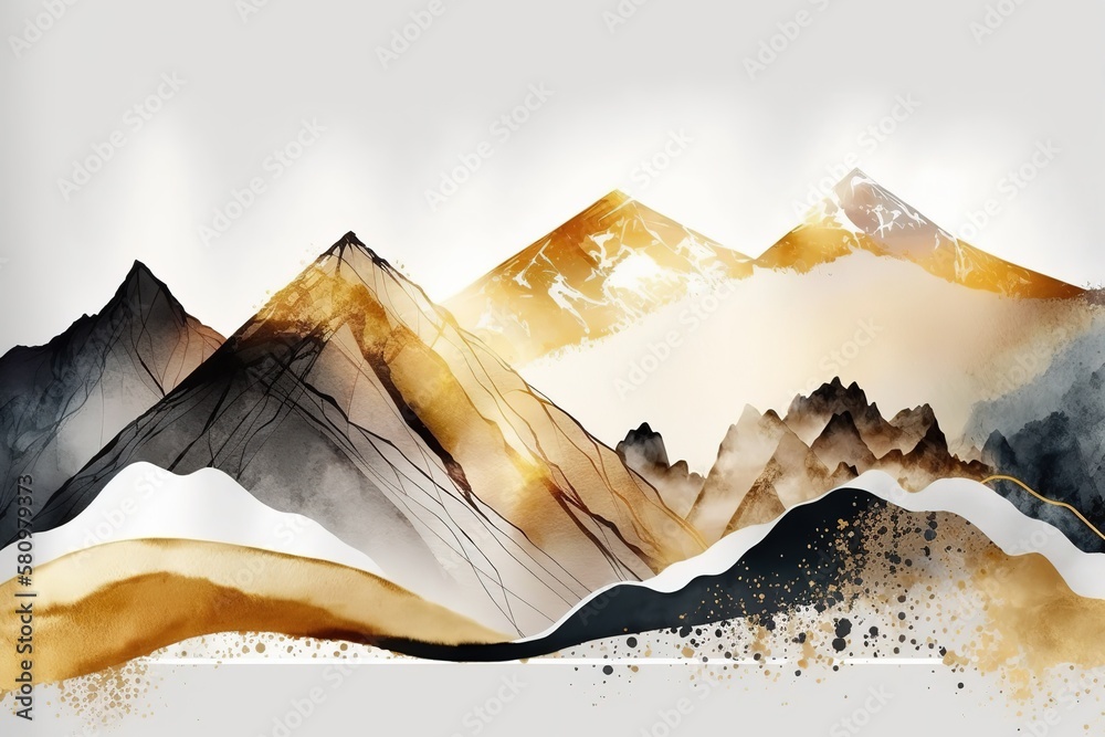 Poster golden mountains with sharp ridges. beautiful, minimalistic print for your decor for postcard, congr