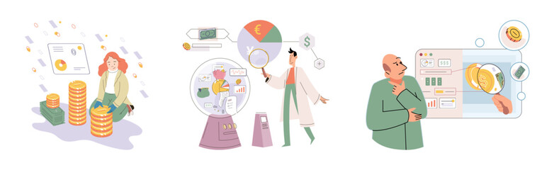 Set of people analyzing personal or corporate budget. Concept of finance accounting and calculation of financial income and expenses report. Financial consultant with document for tax computation