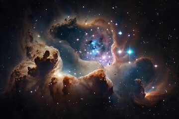 Glowing huge nebula with young stars