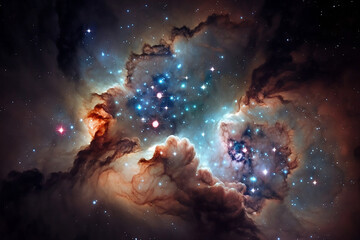 Obraz na płótnie Canvas Glowing huge nebula with young stars