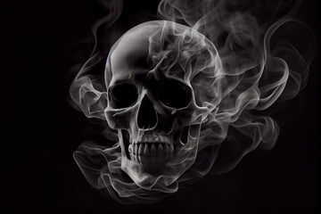 Black Skull made of smoke. generative ai