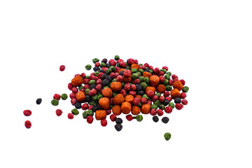 multi colored pellet fish foodon png background.