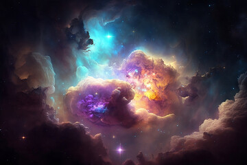 Fototapeta na wymiar Glowing huge nebula with young stars