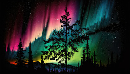 Northern Lights Landscape. Aurora borealis. Generative AI