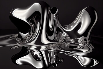 glossy silver metal fluid glossy chrome mirror water effect background. generative ai.