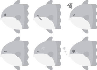 ゆるかわなマンボウ6種セット　グレースケール