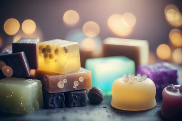 Natural homemade handmade soap with different aroma oils. Generative AI