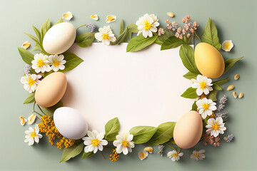 Naklejka na ściany i meble Easter Design with Eggs and Floral Decorations with Empty Space Generative AI 