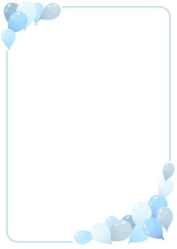 frame with decoration of party balloons in blue and purple tones in vertical format to include in documents or posters