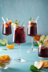 Glasses with traditional Spanish drink Sangria