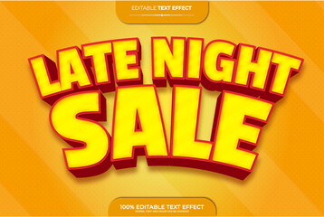 editable 3D late night sale advertising vector text effect  with yellow background design use for logo or campaign 