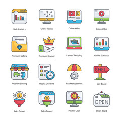 File 16 grid Digital Marketing vector  Fill Outline  Icon Design illustration. Digital Marketing Symbol on White background EPS 10 File set 5
