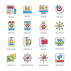 Digital Marketing vector  Fill Outline  Icon Design illustration. Digital Marketing Symbol on White background EPS 10 File set 4
