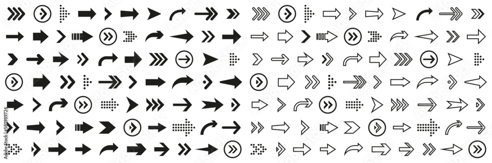 Aufkleber big set of black arrows in different style. black arrow collection