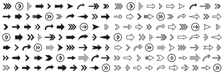 Big set of black arrows in different style. Black arrow collection