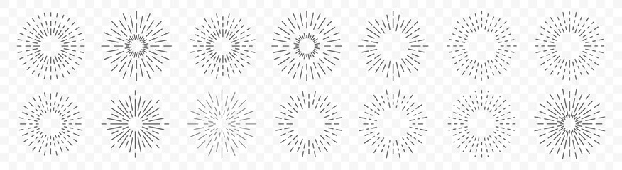 Sunburst element collection. Set of sunbeam radial sun ray