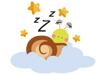 Cute snail sleeping on the cloud