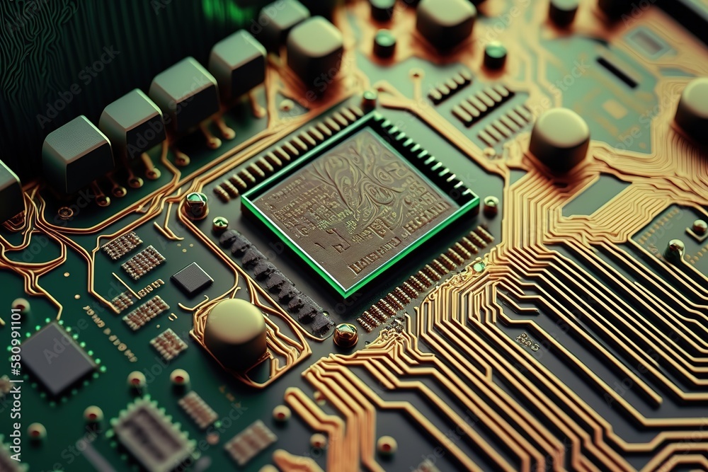 Poster abstraction by a printed circuit board, digital technologies.generative ai