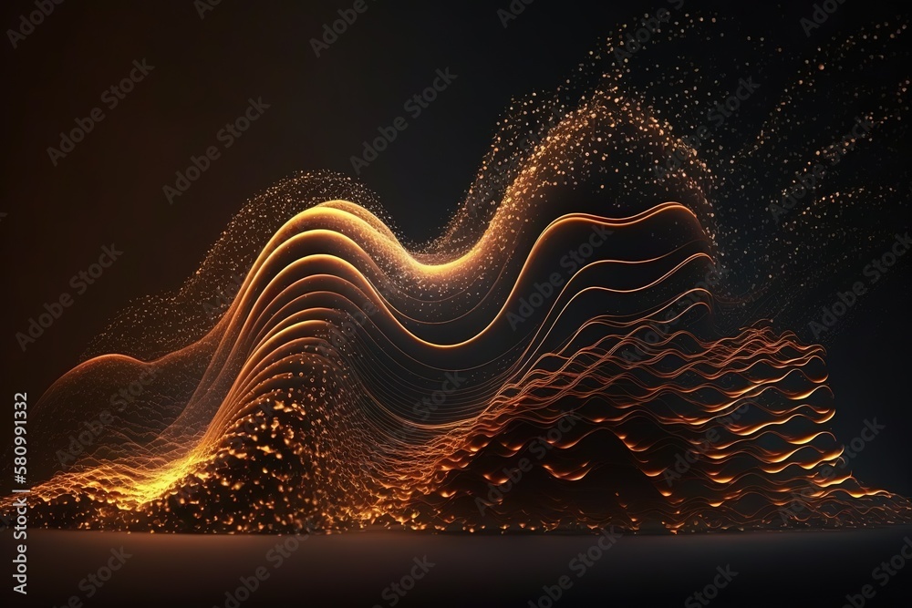 Aufkleber Abstraction of a gradient wave with dots with luminous particles.Generative AI