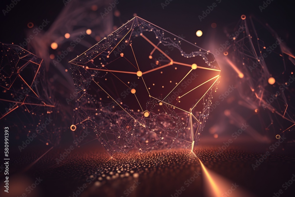Poster Abstract lines and dots connect the background, the connection of digital data.Generative AI