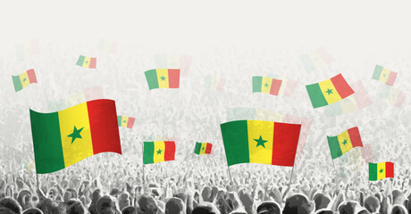 Abstract crowd with flag of Senegal. Peoples protest, revolution, strike and demonstration with flag of Senegal.