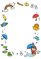 イラストフレーム　雨の日の子ども