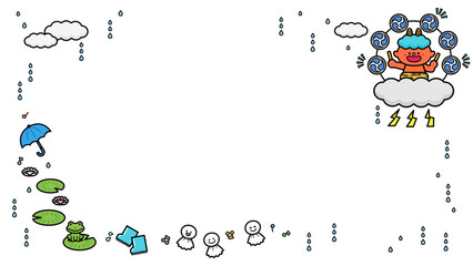 イラストフレーム　雷様と雨の日モチーフ.