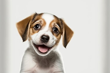 a dog is smiling on white background, Made by AI,Artificial intelligence