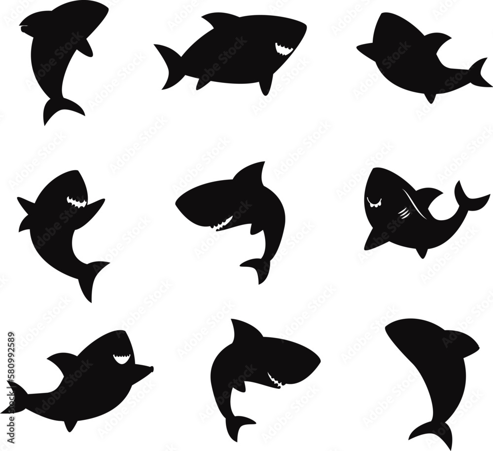 Wall mural shark fish silhouettes - Wall murals
