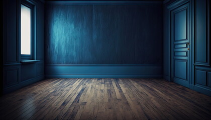 wooden floor and dark blue wall, empty room