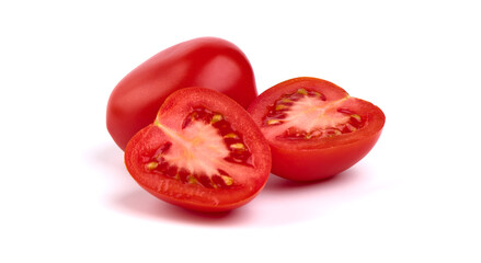 Fresh tomatoes, close-up, isolated on white background.