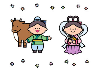 七夕イラスト素材　ひこぼしとおりひめ.
