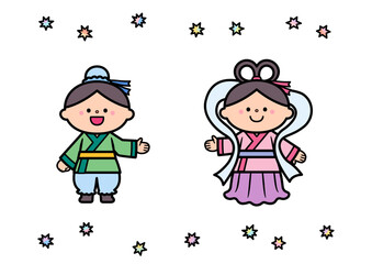 七夕イラスト素材　ひこぼしとおりひめ.