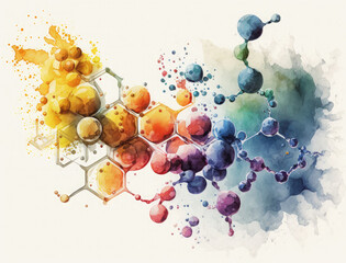 Molecule watercolor abstract illustration. Generative AI