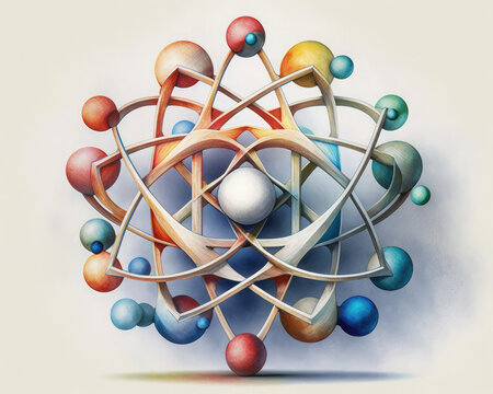 3d model of an atom isolated on white. Generative AI