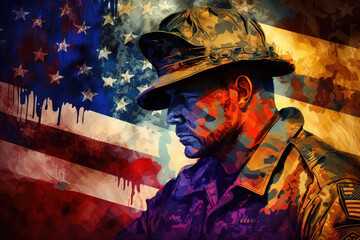 Illustration veterans day, usa flag background. generate by ai - obrazy, fototapety, plakaty