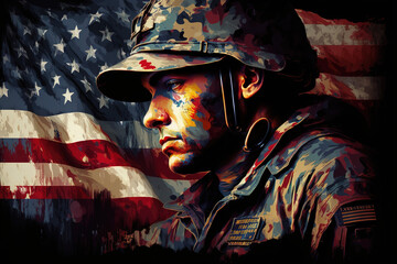 Illustration veterans day, usa flag background. generate by ai - obrazy, fototapety, plakaty