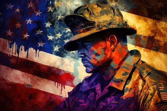 Illustration veterans day, usa flag background. generate by ai