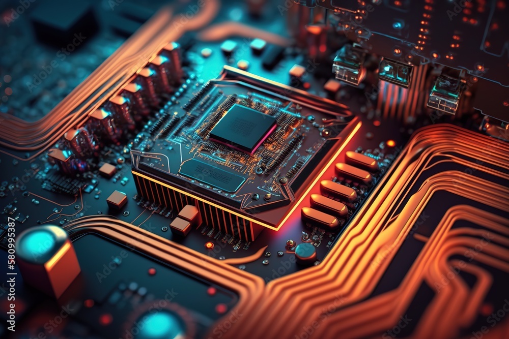 Aufkleber Abstraction by a printed circuit board, digital technologies.Generative AI