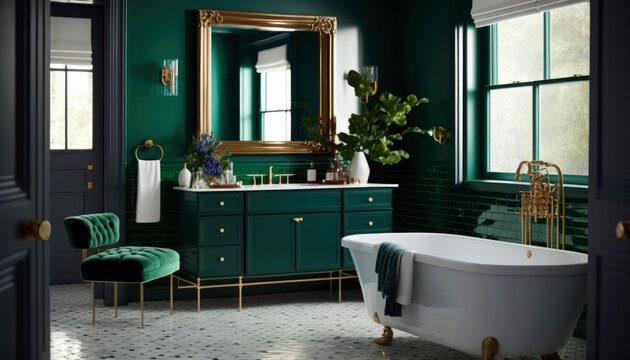 The elegant emerald bathroom. Generative ai.