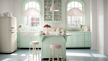 The pastel kitchen. Generative ai.