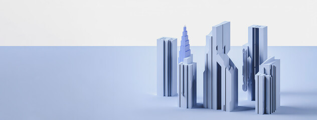 Obraz na płótnie Canvas 3d illustration, Abstract background with blue skyscrapers, copy space. Generative AI