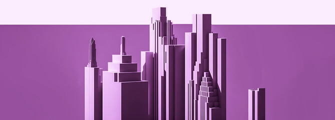 Abstract background with purple skyscrapers, copy space. Generative AI