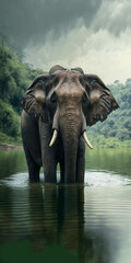 Close Look Of Elephant  Swimming In Lake Generative Ai Digital Illustration Part#130323